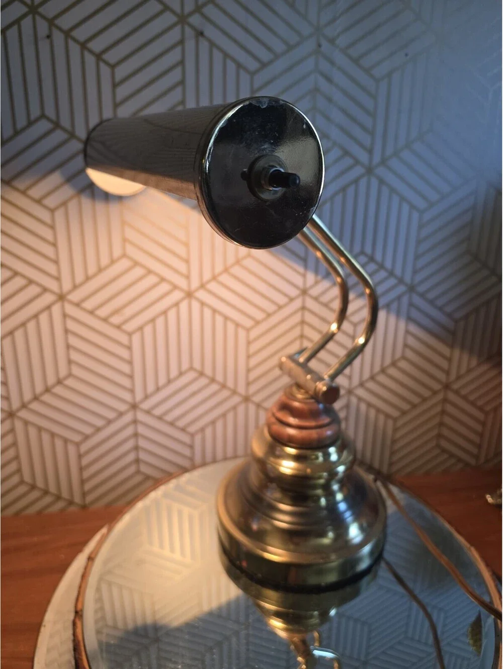 Vintage Underwriters Laboratories Brass Wood Piano Desk Bankers Adjustable Lamp